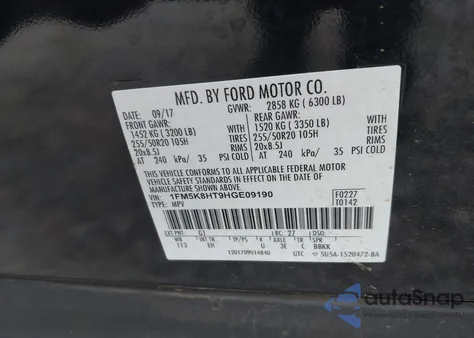 2017 Ford Explorer Platinum z USA, uszkodzony, nr VIN 1FM5K8HT9HGE09190